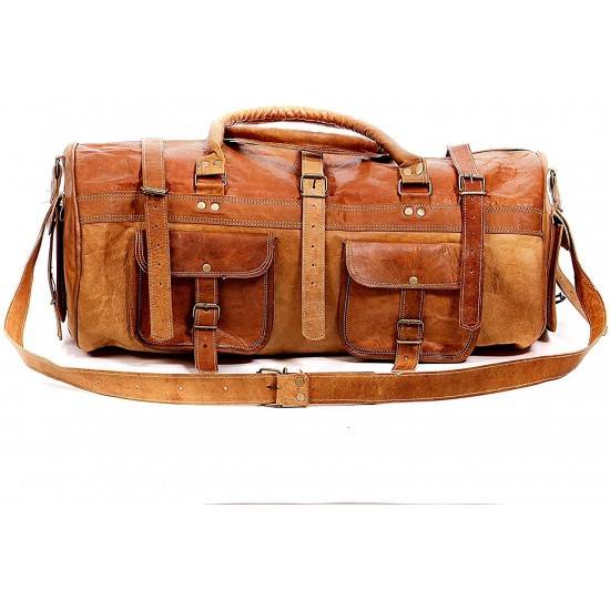 IndiFash Combo - 3 Outer Pockets 24″ Edge Handcrafted Duffle Leather Bag & Toiletry Bag thumbnail 4