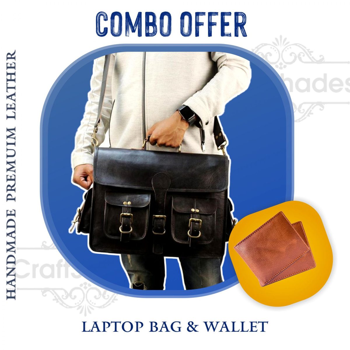 IndiFash Combo - 4 Pockets Handcrafted Leather Bag& wallet | 100% Genuine Leather