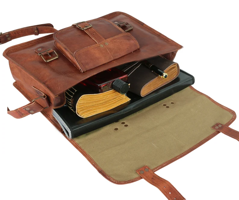 IndiFash Combo Offer - 15 Inch Handmade Leather Laptop Bag, & Belt thumbnail 7