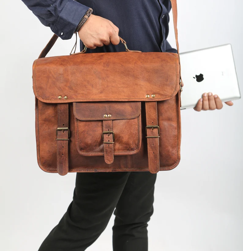 IndiFash Combo Offer - 15 Inch Handmade Leather Laptop Bag, & Belt thumbnail 8