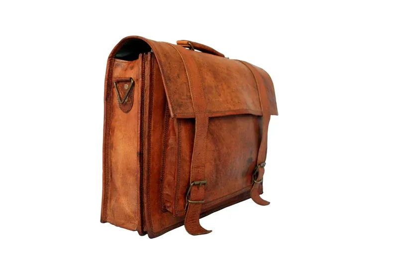 IndiFash Combo Offer - Handmade Leather Laptop Big Pocket Bag, & Brown Belt thumbnail 5