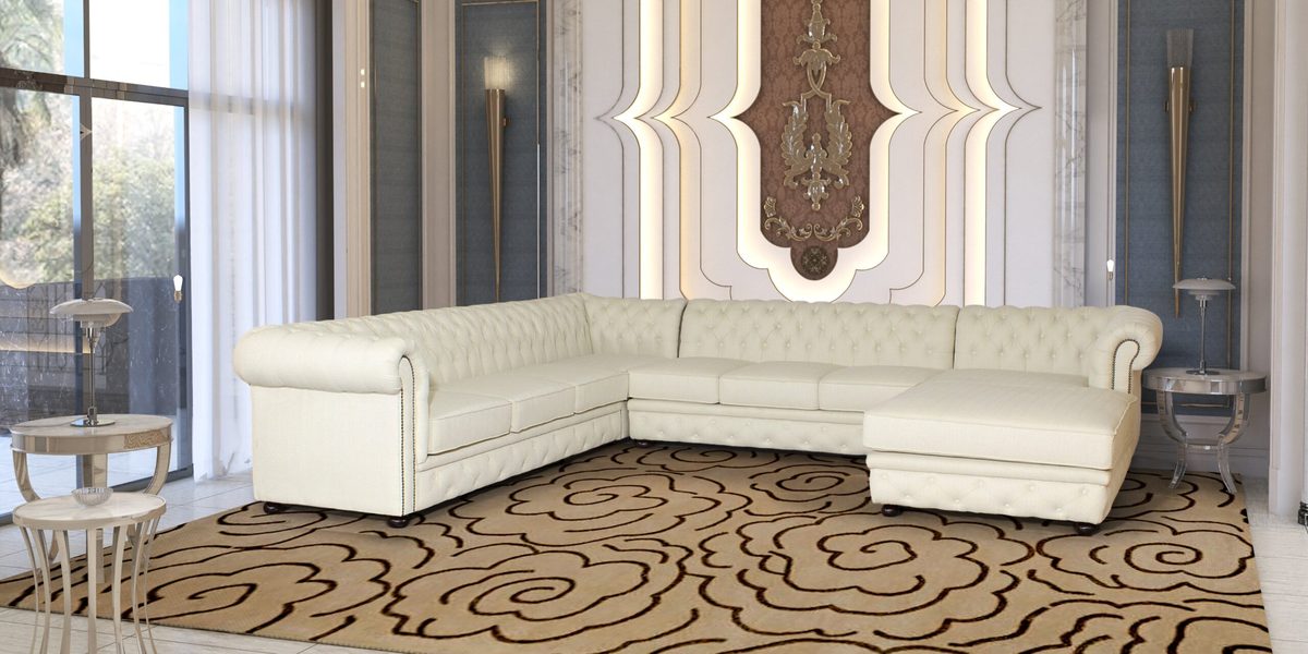 IndiFash Cream L shape Chesterfield sofa