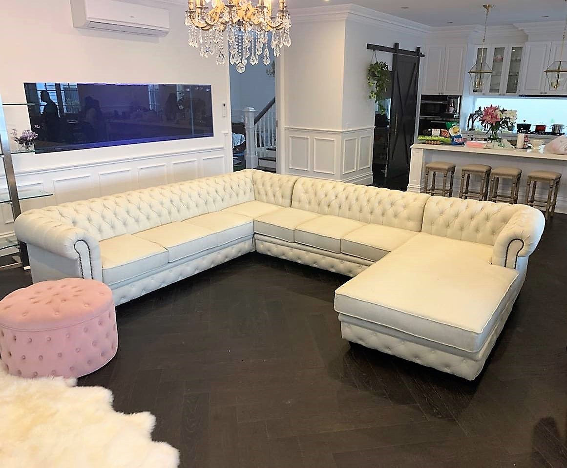 IndiFash Cream L shape Chesterfield sofa thumbnail 2