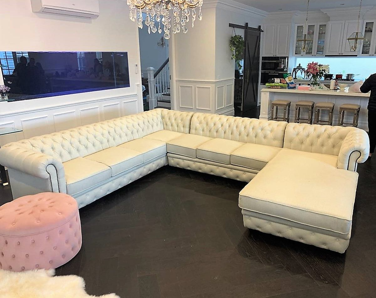 IndiFash Cream L shape Chesterfield sofa thumbnail 3