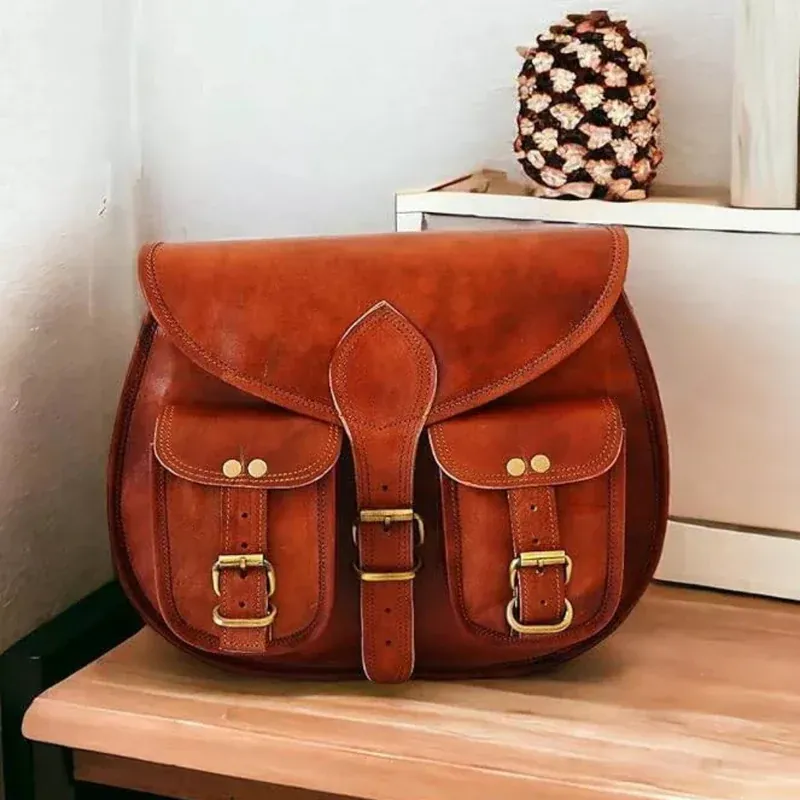 IndiFash -9*11 Inch cross body double pocket sling goat leather bag for boys & girls