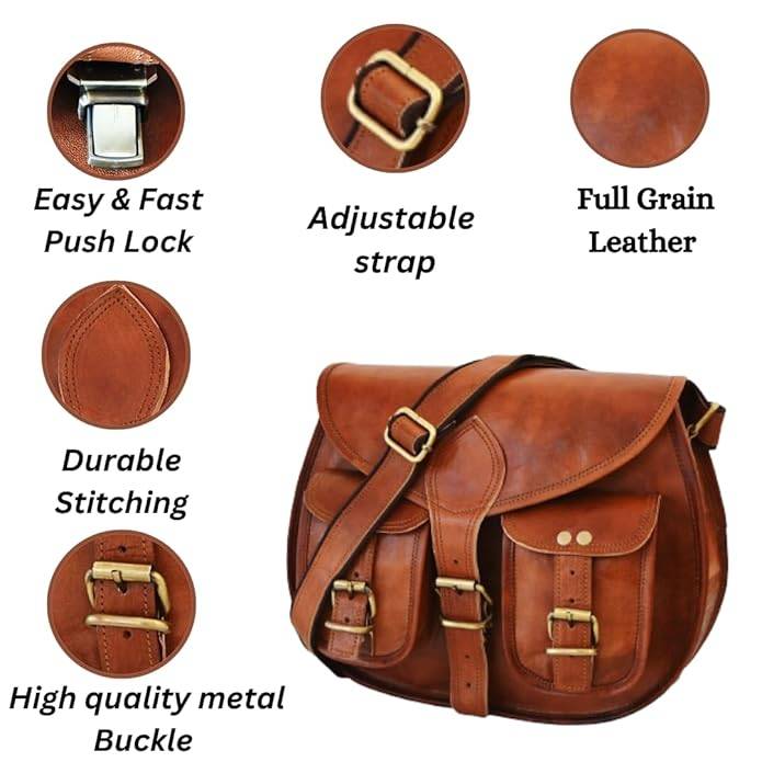 IndiFash -9*11 Inch cross body double pocket sling goat leather bag for boys & girls thumbnail 11