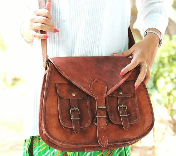 IndiFash -9*11 Inch cross body double pocket sling goat leather bag for boys & girls thumbnail 2
