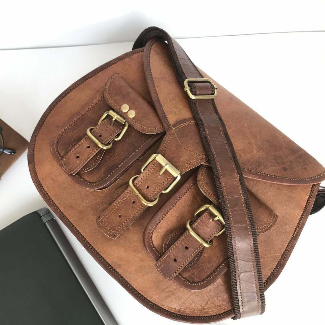 IndiFash -9*11 Inch cross body double pocket sling goat leather bag for boys & girls thumbnail 3