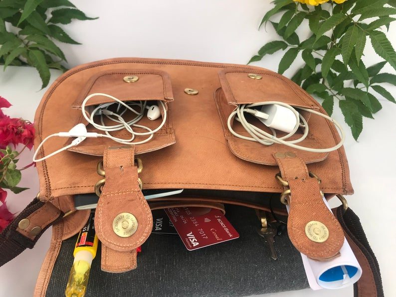 IndiFash -9*11 Inch cross body double pocket sling goat leather bag for boys & girls thumbnail 5