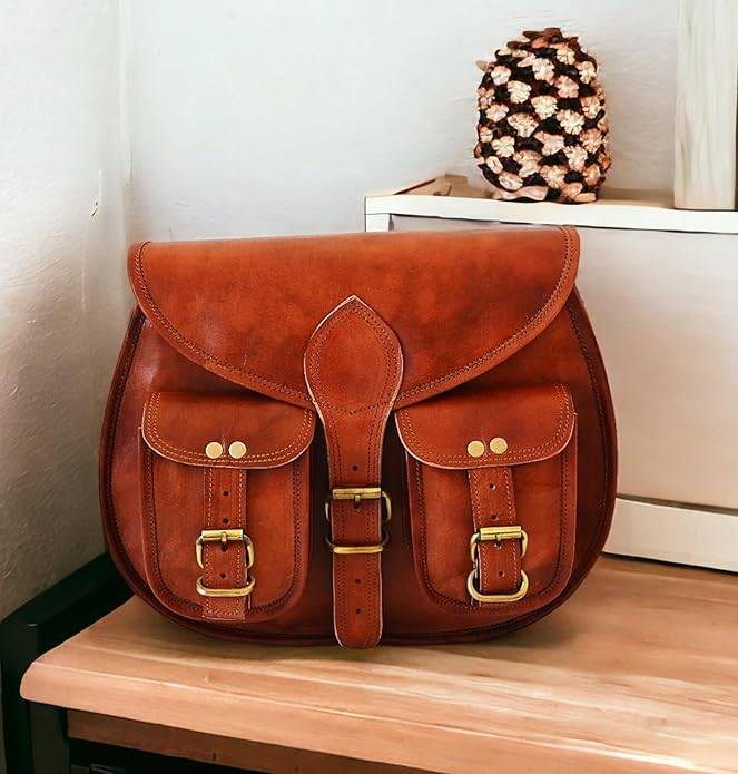 IndiFash -9*11 Inch cross body double pocket sling goat leather bag for boys & girls thumbnail 6