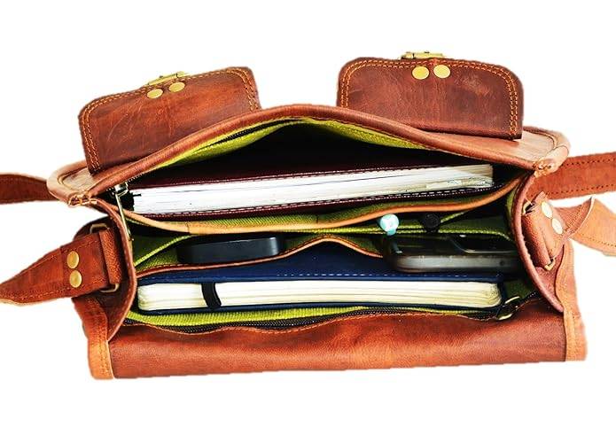 IndiFash -9*11 Inch cross body double pocket sling goat leather bag for boys & girls thumbnail 7