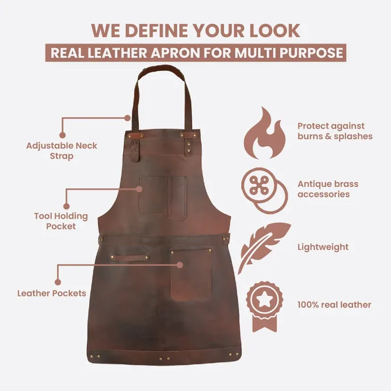 IndiFash Dark Brown Full Grain Leather Apron Butcher Apron -Cook Apron -BBQ Apron -Cooking Apron - Blacksmith Apron - Barber Apron - Woodwork Apron thumbnail 3