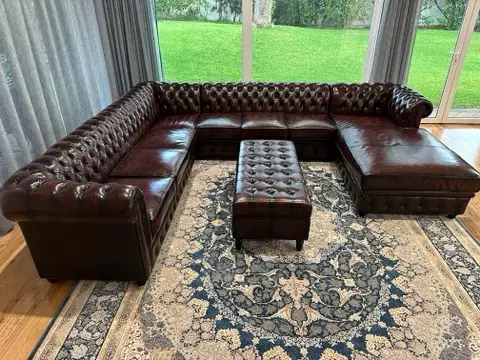 IndiFash Dark Brown L shape Chesterfield sofa