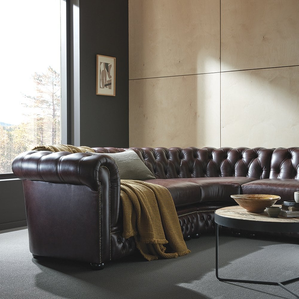 IndiFash Deep Brown L shape Chesterfield Sofa thumbnail 2