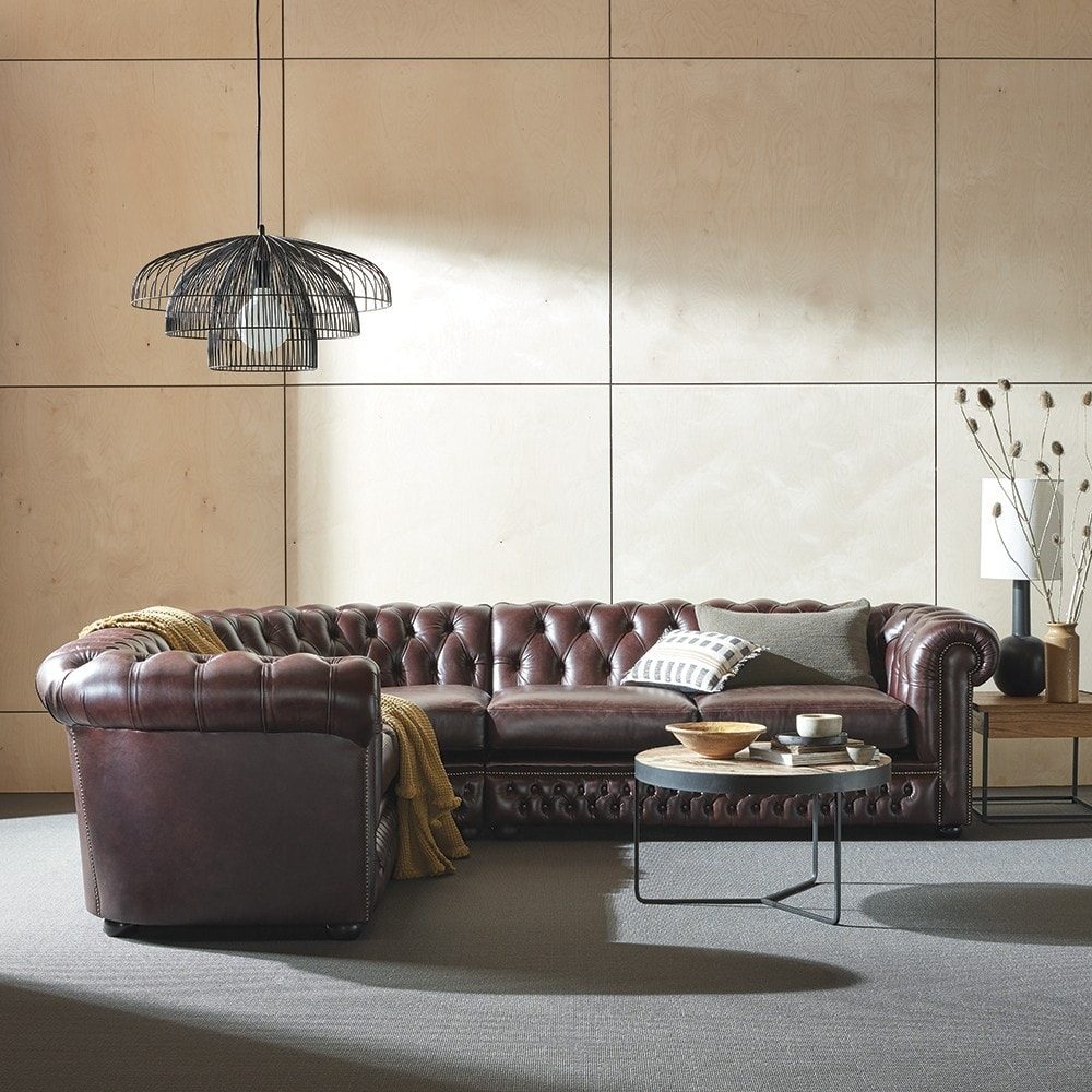 IndiFash Deep Brown L shape Chesterfield Sofa thumbnail 4