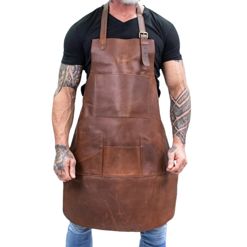 IndiFash Distressed Multi-Pocket Leather Apron - Brown Full Grain Leather - Butchers Apron For Hobbyists Woodwork Blacksmith with Pockets by IndiFash