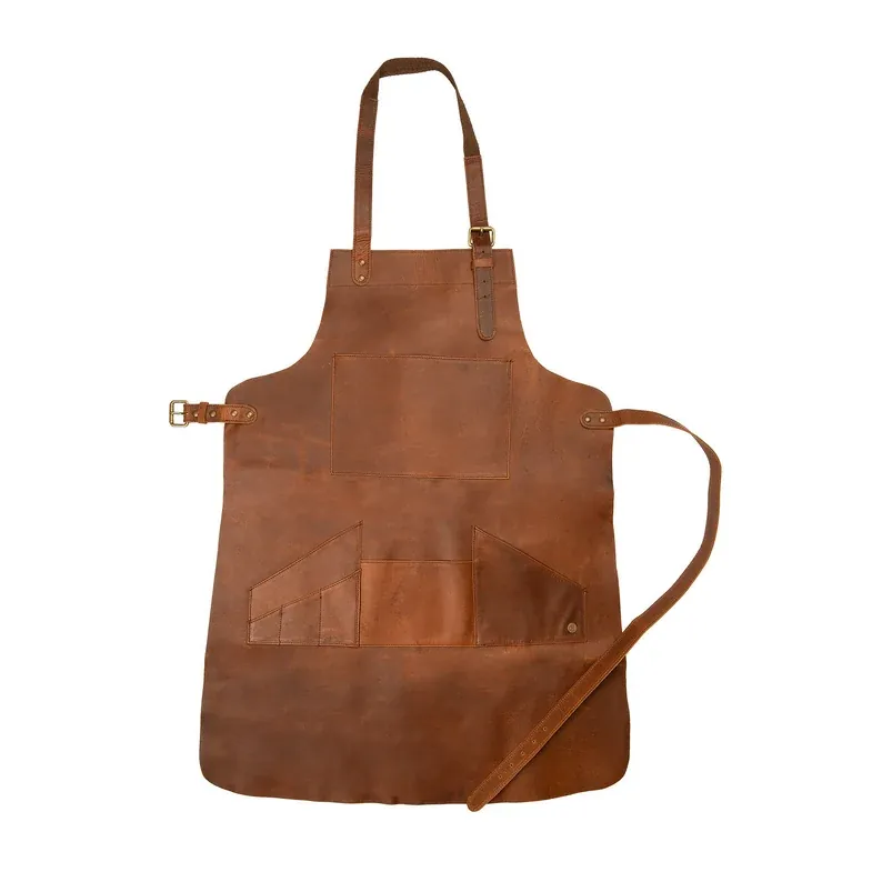 IndiFash Distressed Multi-Pocket Leather Apron - Brown Full Grain Leather - Butchers Apron For Hobbyists Woodwork Blacksmith with Pockets by IndiFash thumbnail 3