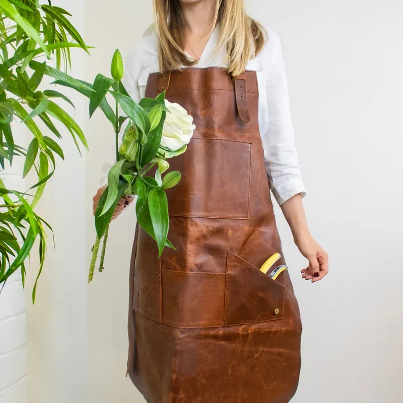 IndiFash Distressed Multi-Pocket Leather Apron - Brown Full Grain Leather - Butchers Apron For Hobbyists Woodwork Blacksmith with Pockets by IndiFash thumbnail 5