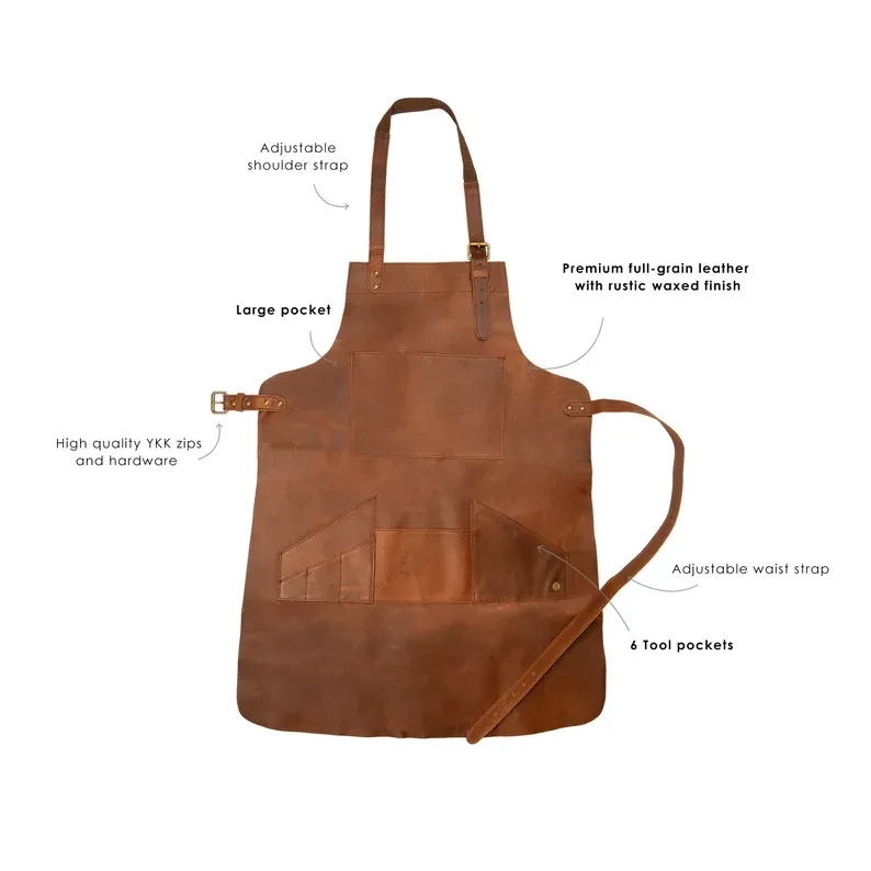 IndiFash Distressed Multi-Pocket Leather Apron - Brown Full Grain Leather - Butchers Apron For Hobbyists Woodwork Blacksmith with Pockets by IndiFash thumbnail 6