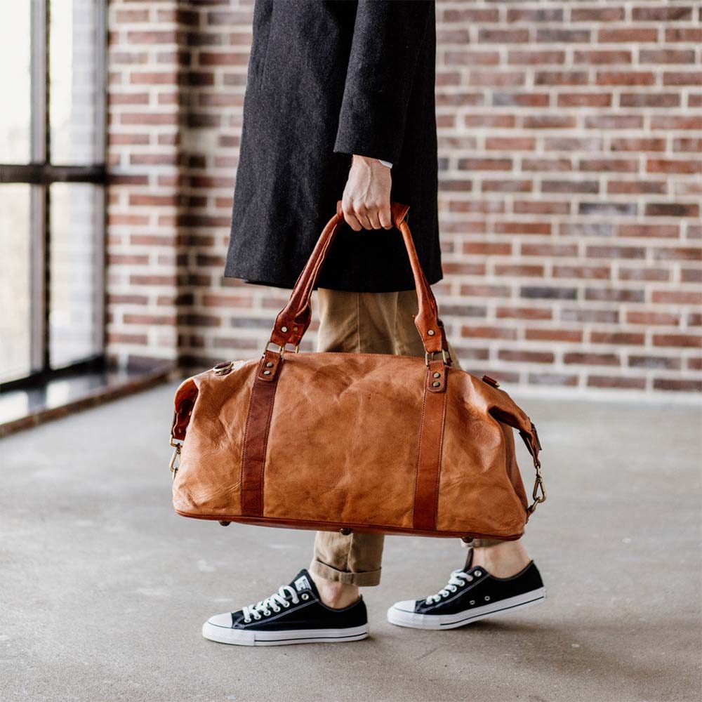 IndiFash 20 Inch brown duffle leather bag thumbnail 2