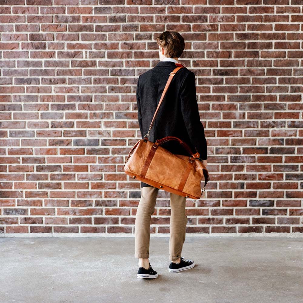 IndiFash 20 Inch brown duffle leather bag thumbnail 3