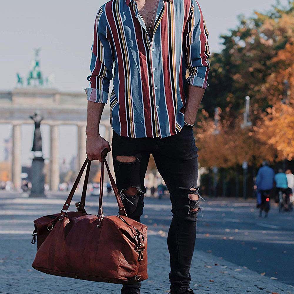IndiFash 20 Inch brown duffle leather bag thumbnail 5