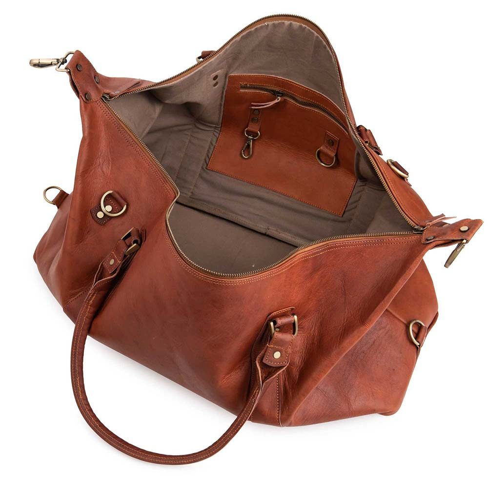 IndiFash 20 Inch brown duffle leather bag thumbnail 6