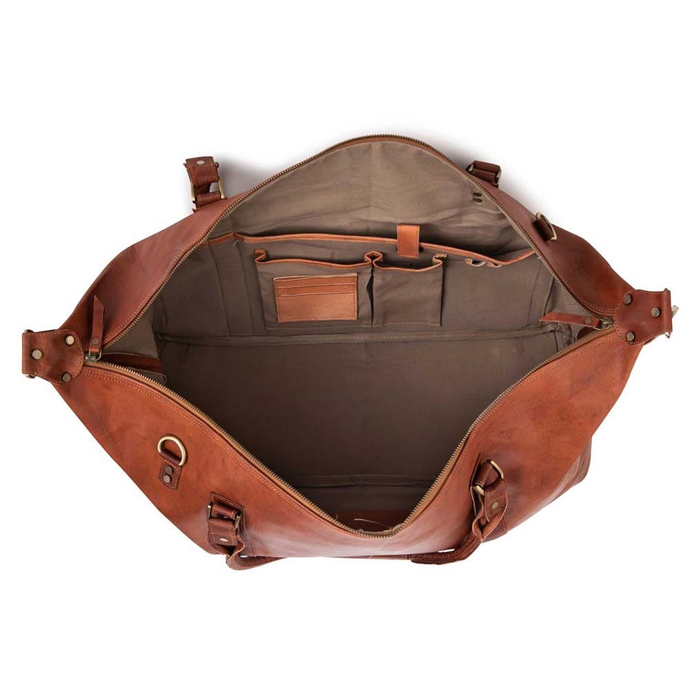 IndiFash 20 Inch brown duffle leather bag thumbnail 7