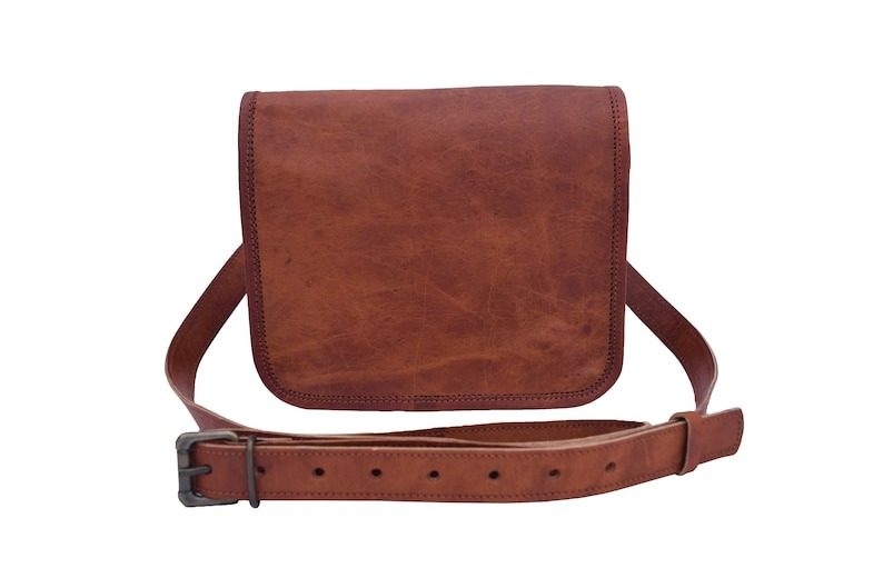 IndiFash - 9*11 inches Full Flap Handcrafted Goat Leather Messenger Bag | 100% Genuine Leather