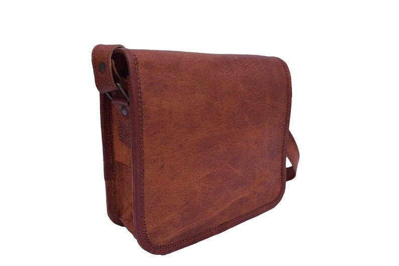 IndiFash - 9*11 inches Full Flap Handcrafted Goat Leather Messenger Bag | 100% Genuine Leather thumbnail 2