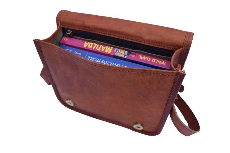 IndiFash - 9*11 inches Full Flap Handcrafted Goat Leather Messenger Bag | 100% Genuine Leather thumbnail 3
