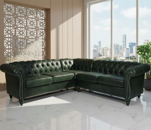 IndiFash Green L shape Chesterfield Sofa