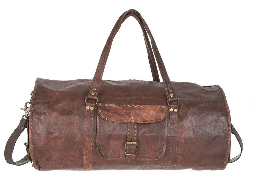 IndiFash - Handcrafted 18″ Curved Duffle Leather Bag | 100 Genuine Leather 18 Inch thumbnail 2