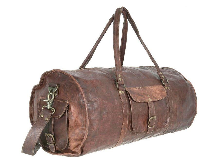 IndiFash - Handcrafted 18″ Curved Duffle Leather Bag | 100 Genuine Leather 18 Inch thumbnail 3