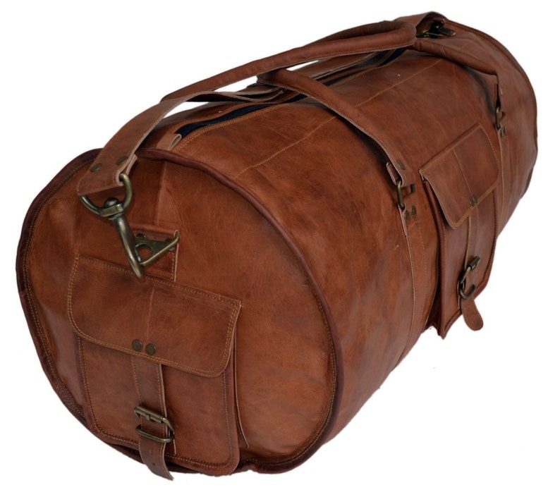 IndiFash - 20 Inch Handcrafted Curved Duffle Goat Leather Bag | 100 Genuine Leather thumbnail 6