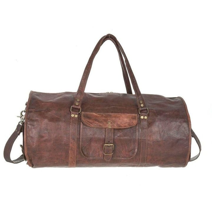IndiFash - 24 Inch Handcrafted 26″ Curved Duffle goat Leather Bag | 100 Genuine Leather