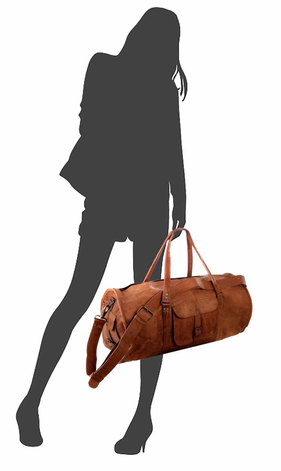 IndiFash - 24 Inch Handcrafted 26″ Curved Duffle goat Leather Bag | 100 Genuine Leather thumbnail 6