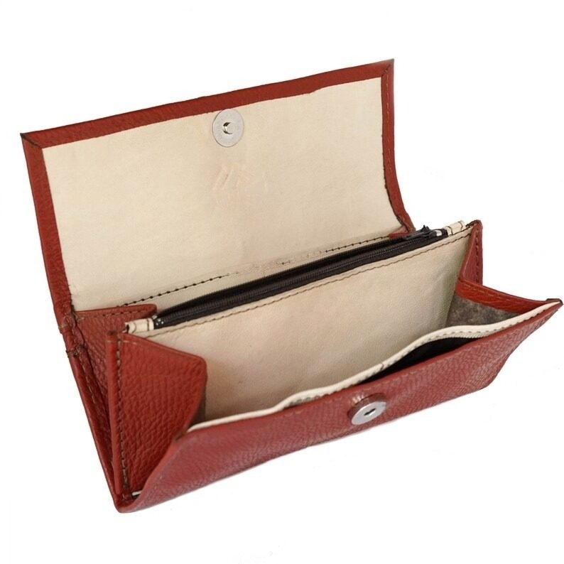 IndiFash - 8 Inch Handcrafted Unique Red Clutch Leather Bag for Women | 100% Genuine Leather