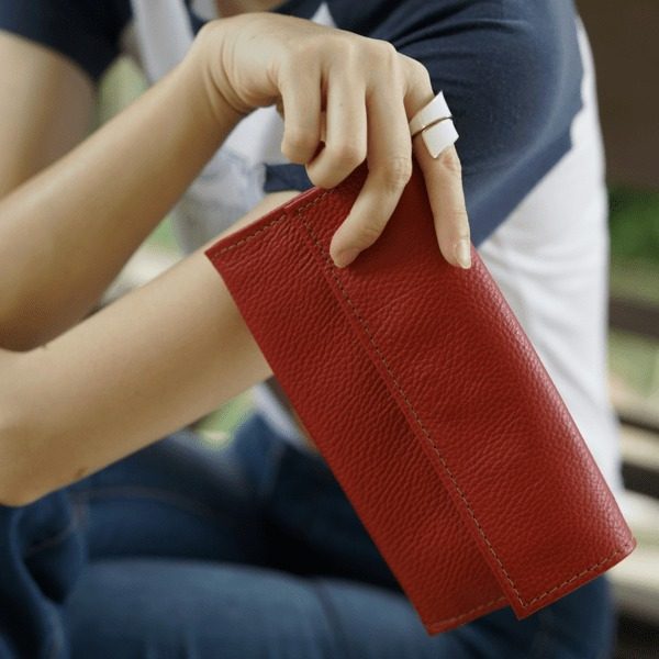 IndiFash - 8 Inch Handcrafted Unique Red Clutch Leather Bag for Women | 100% Genuine Leather thumbnail 2