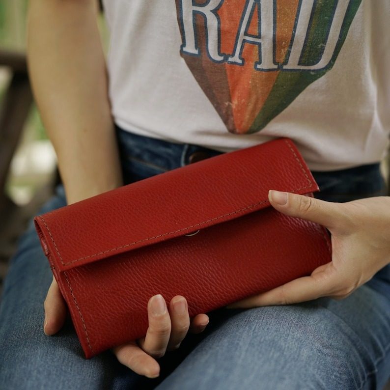 IndiFash - 8 Inch Handcrafted Unique Red Clutch Leather Bag for Women | 100% Genuine Leather thumbnail 3