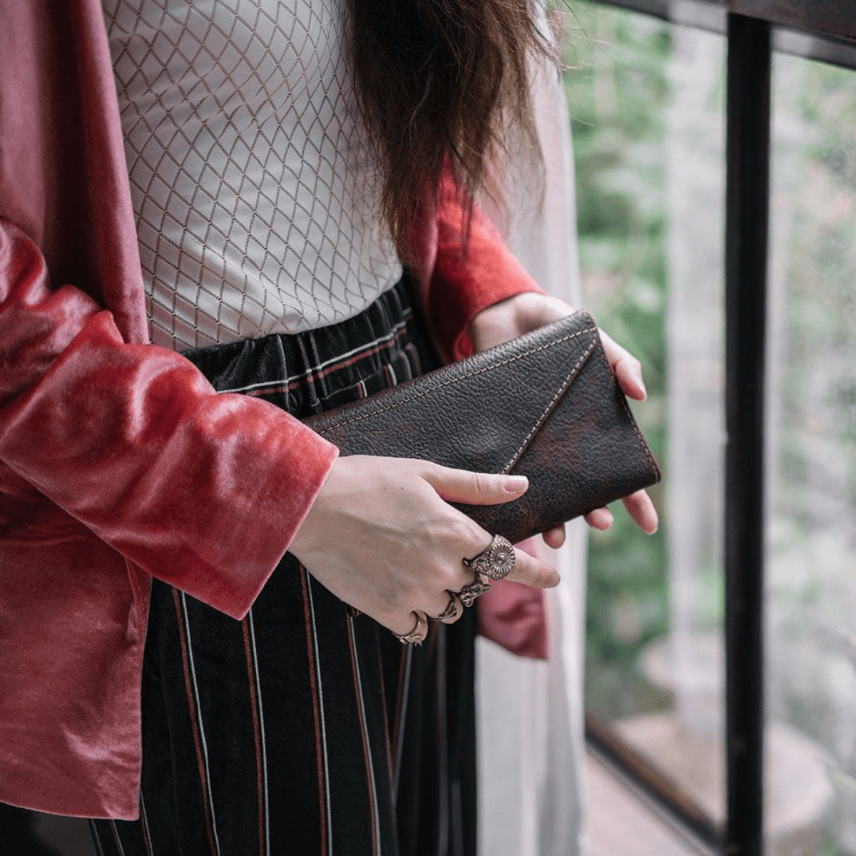 IndiFash - 8 Inch Handcrafted Unique V Shape Flap Leather Bag for Women | 100% Genuine Leather