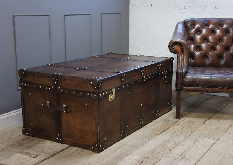 IndiFash Handmade Bridle Leather Coffee Table Trunk