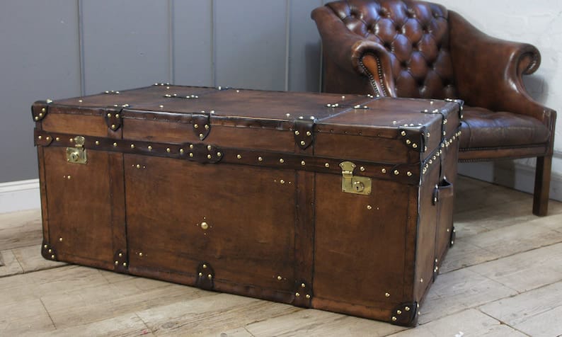 IndiFash Handmade Bridle Leather Coffee Table Trunk thumbnail 2