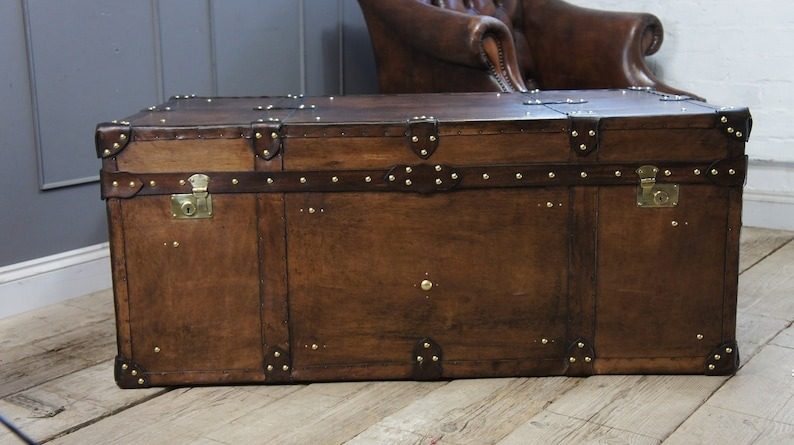 IndiFash Handmade Bridle Leather Coffee Table Trunk thumbnail 4