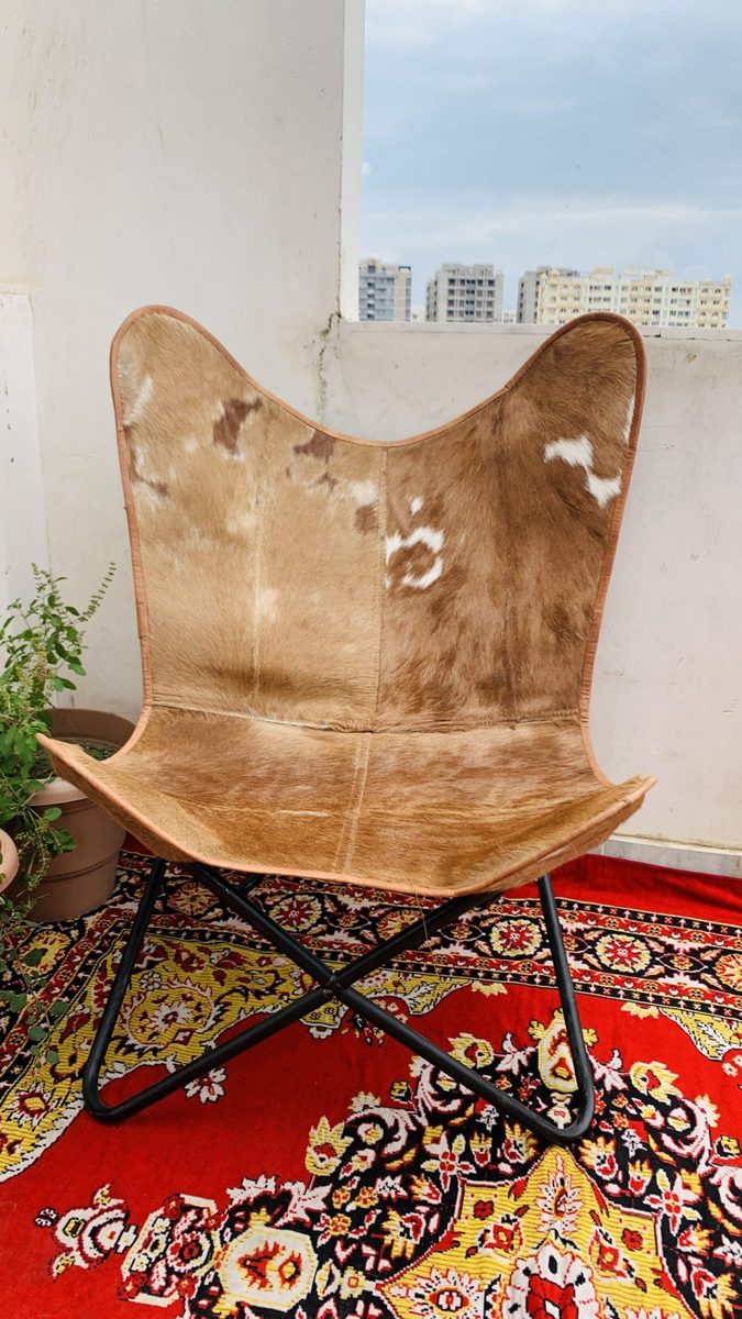 IndiFash Handmade Hairon Leather Butterfly Chair thumbnail 6