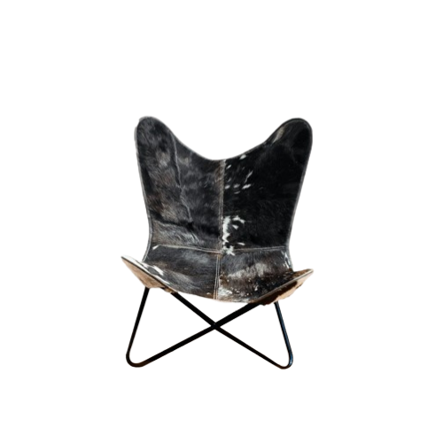 IndiFash Handmade Hairon Leather Butterfly Chair Black Colour