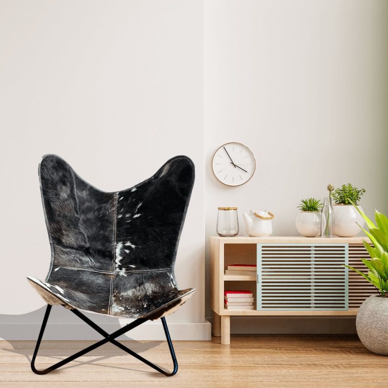 IndiFash Handmade Hairon Leather Butterfly Chair Black Colour thumbnail 2