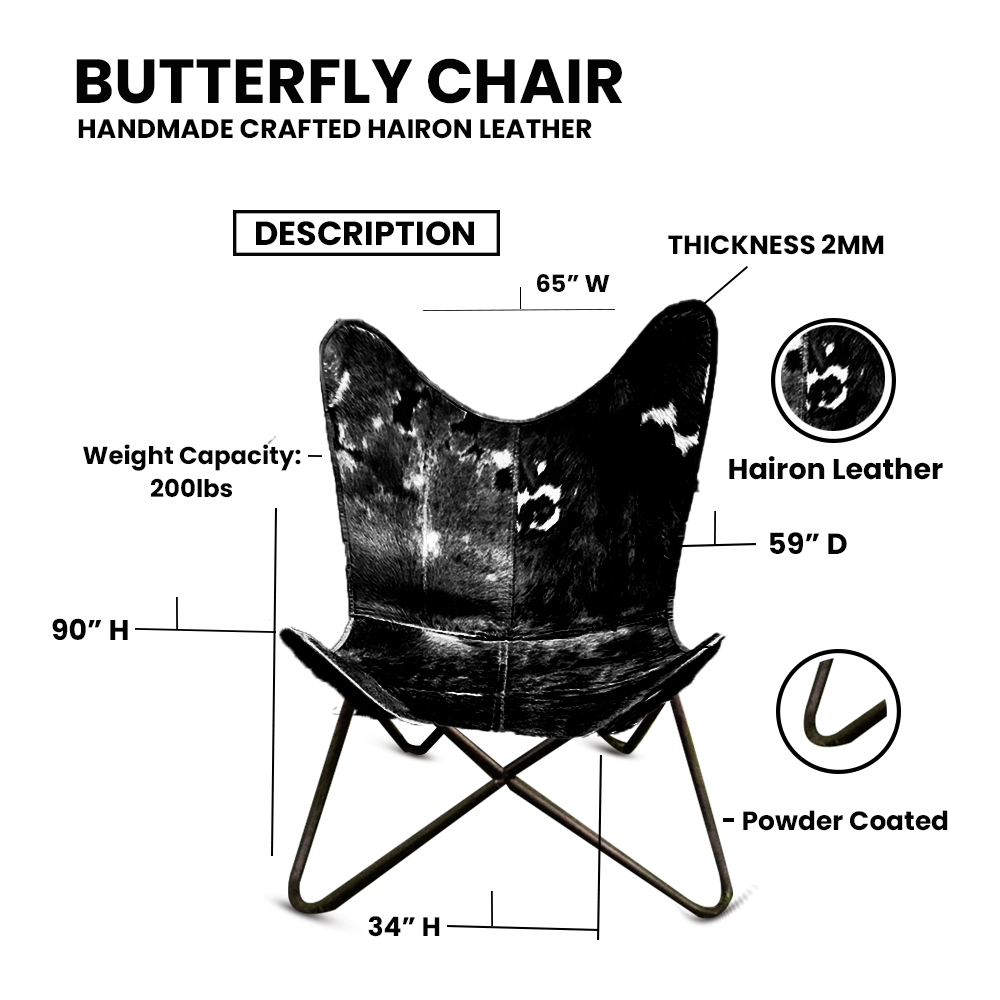 IndiFash Handmade Hairon Leather Butterfly Chair Black Colour thumbnail 3
