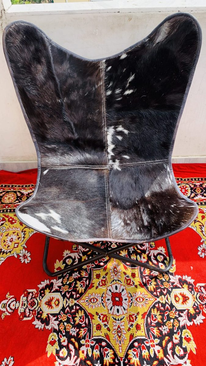 IndiFash Handmade Hairon Leather Butterfly Chair Black Colour thumbnail 4