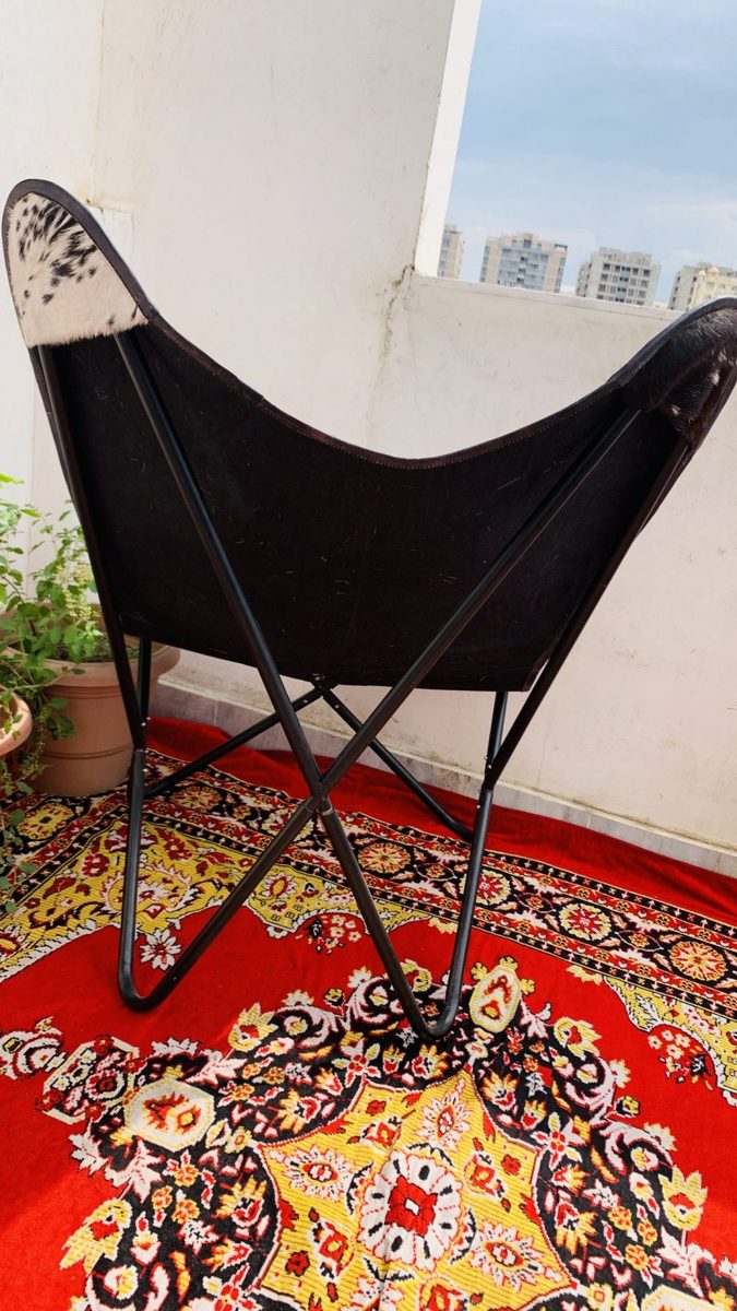 IndiFash Handmade Hairon Leather Butterfly Chair Black Colour thumbnail 5